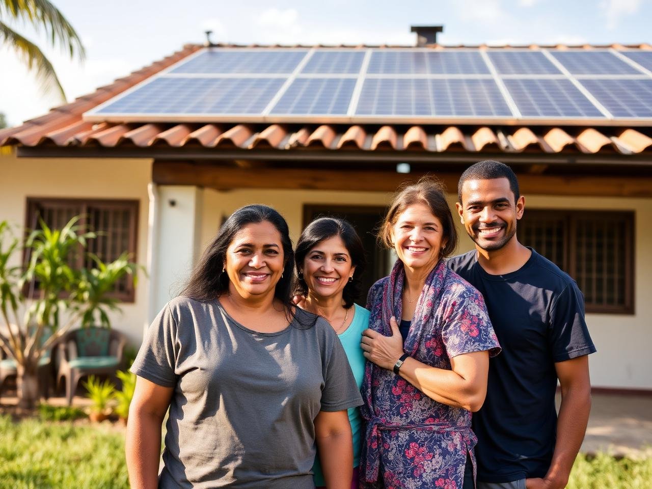 Família com sistema solar instalado